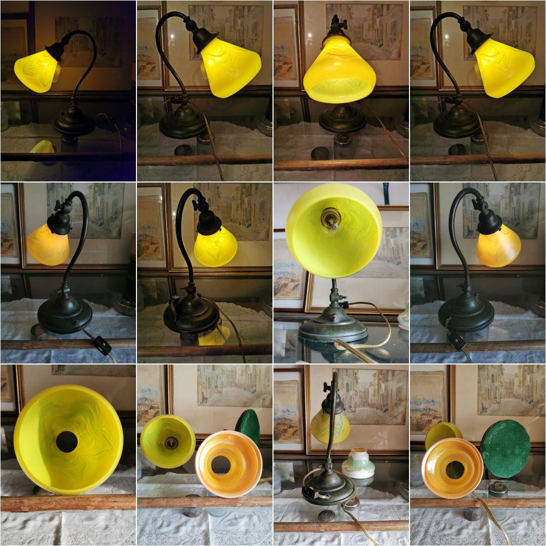 アンティーク 玉虫色イエロー&翠&乳白&桜 ファブリル系ガラス ランプ