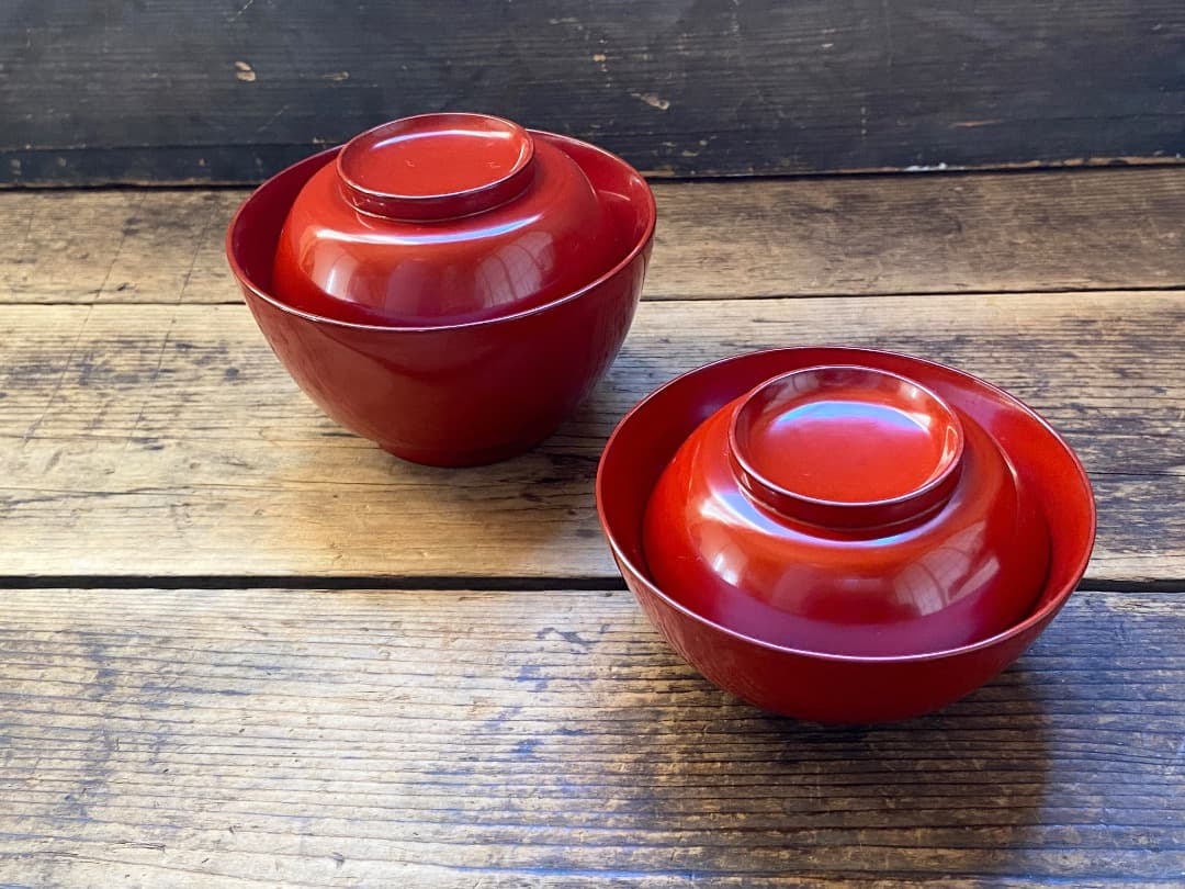 能登蔵出し 輪島塗 朱漆 入れ子 四つ椀 / 時代 朱塗 漆器椀 四つ組