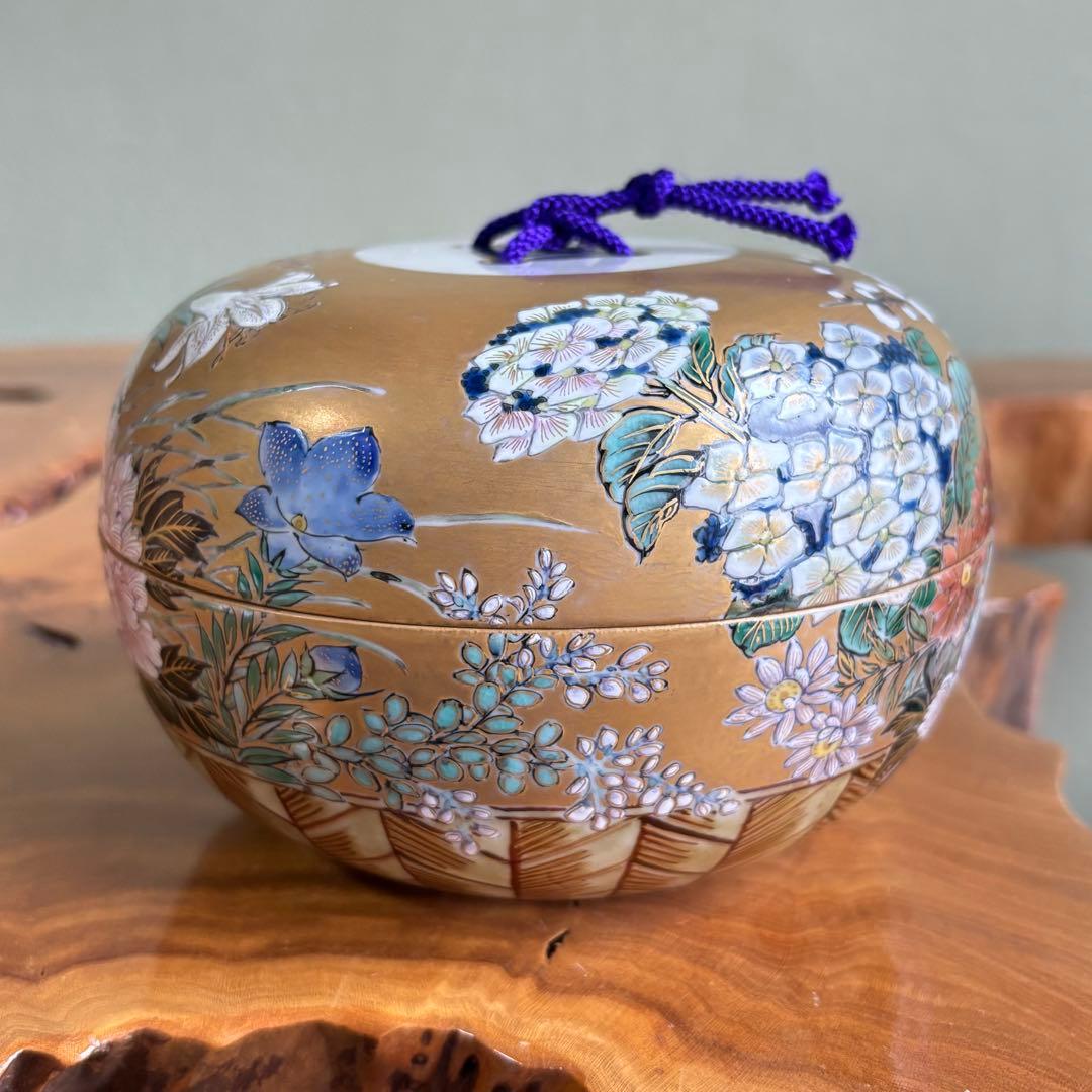九谷焼 絵付け師】清水翠東 「四季の花」盒子 伝統工芸師 共箱
