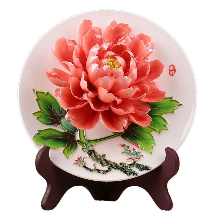 洛陽の牡丹の磁器の皿を手で描いて、中国式の家庭