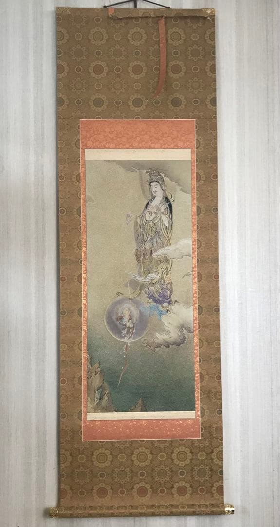仏教美術 狩野芳崖「慈母観音像図」刺繍 掛軸 仏絵 仏画 OL-7
