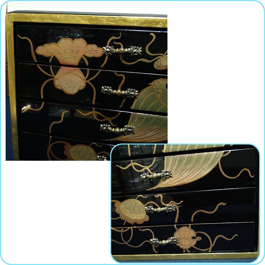A846 輪島塗 蒔絵 五段引き出し 小箪笥 黒漆箱 仏具 経箱 五帖