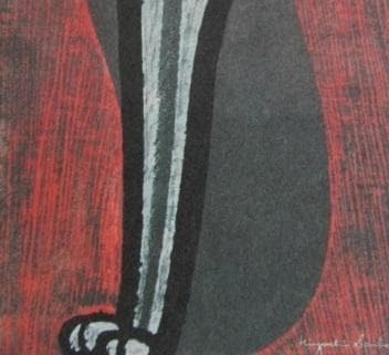 斎藤清、「凝視（猫）」、希少な画集の額装画、オーダーマット付・日本製新品額入り