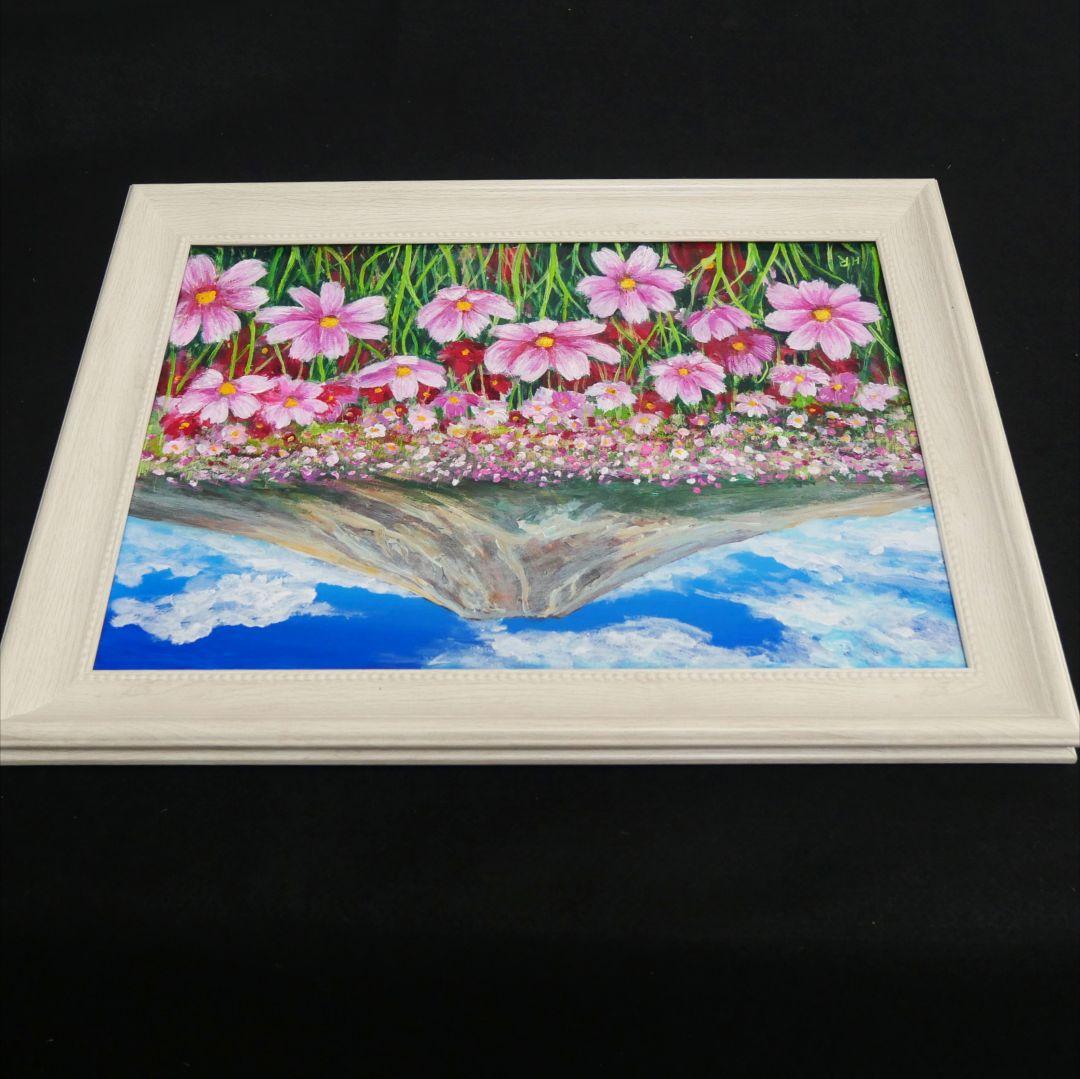 油絵 油彩 油彩画 絵画【コスモスと富士山】