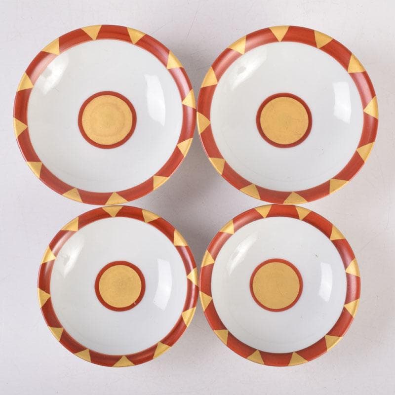 丹山窯 小峠葛芳作 赤絵金彩 組盃 酒杯 共布共箱 2