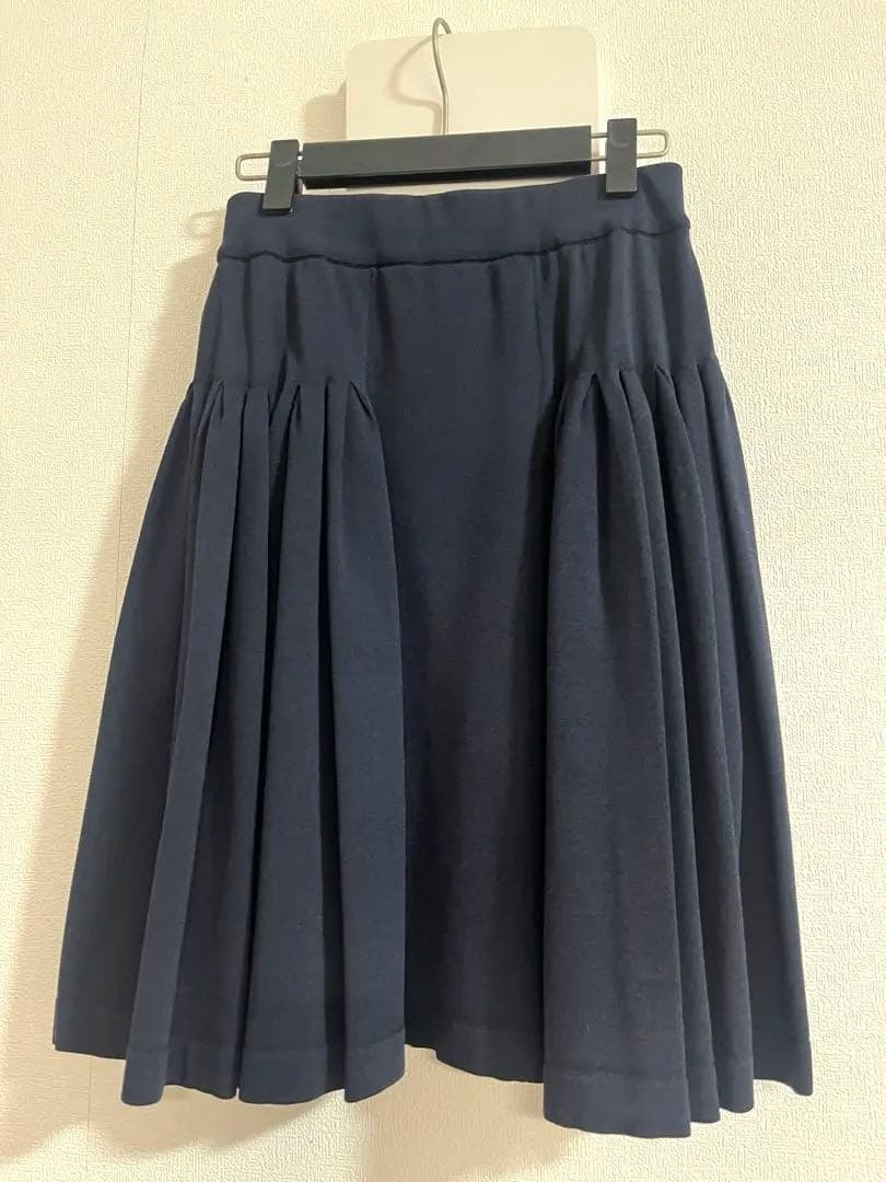 極美品⭐︎FOXEY ネイビーフレアスカート ウエストゴム　膝丈