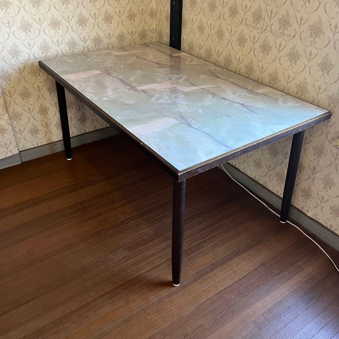 【アンティーク】昭和レトロ 木製 大理石柄 天板 ダイニングテーブル 古家具