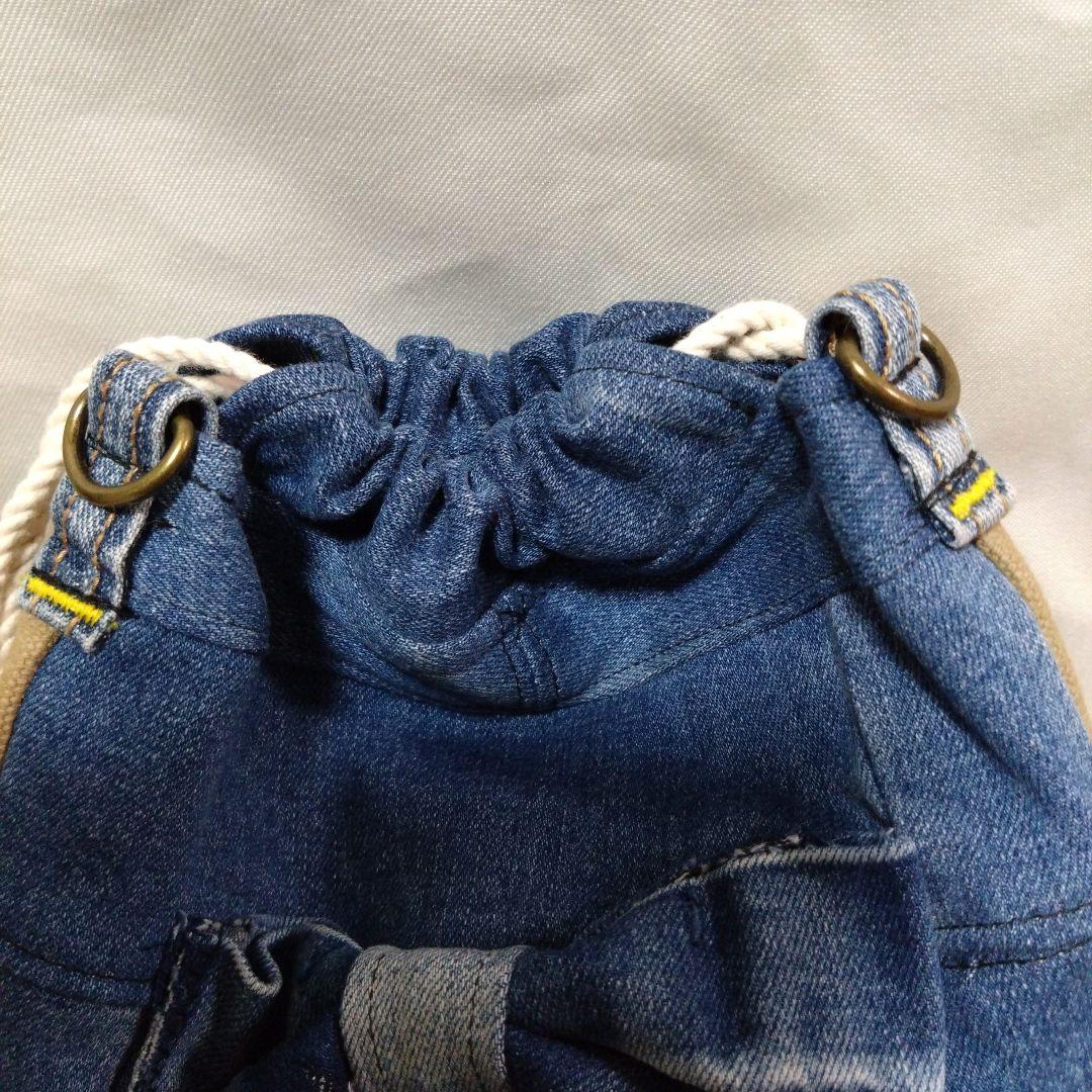 No.251専用‼️巾着袋（リボン）デニムリメイク　携帯扇風機入れ　巾着バック