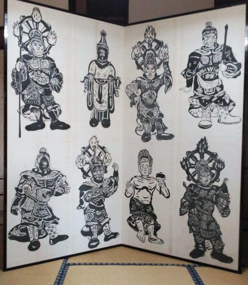 木版画屏風 【版画家、原 和雄作品】木版画・新槐樹社会員・板