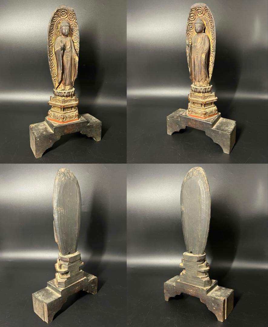 古美術庵々◎江戸時代後期 木彫 阿弥陀如来立像 仏像 舟形光背 古仏