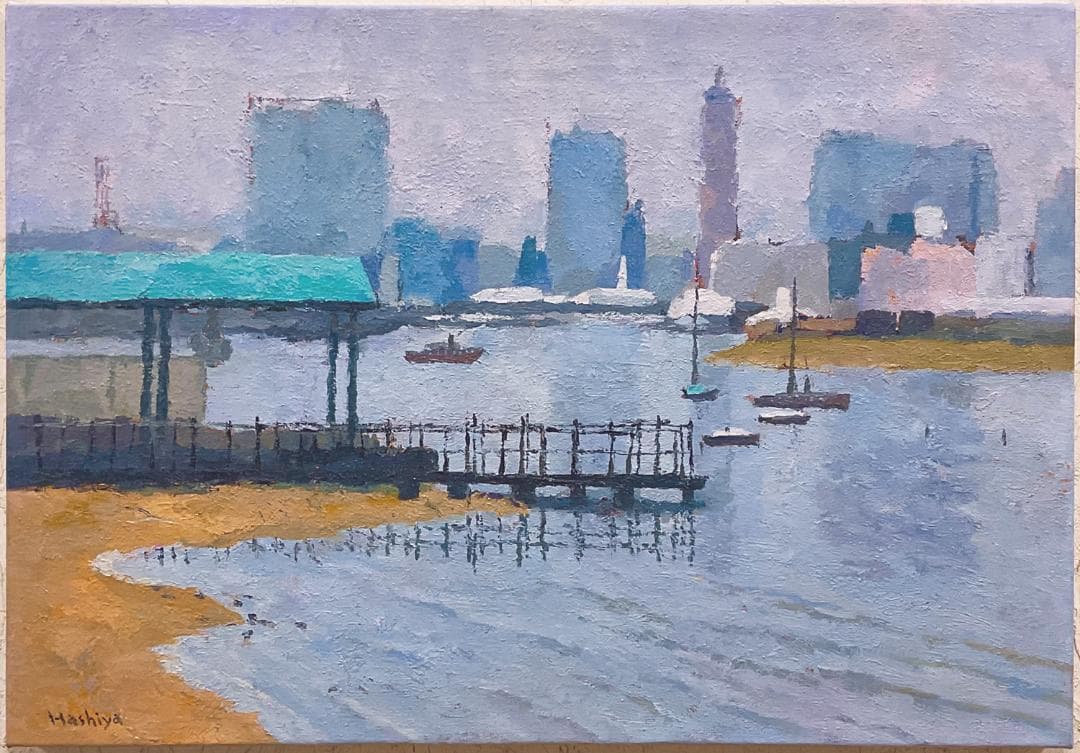 絵画 287 油絵/風景/東京の街景/東京湾/台場より/M12号 絵画 287 油絵/風景/東京の街景/東京湾/台場より/M12号 絵画 287 油絵/
