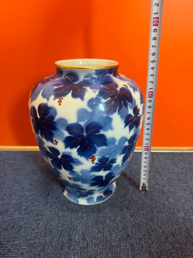 2002 深川製磁 葡萄瑠璃 花瓶 金彩