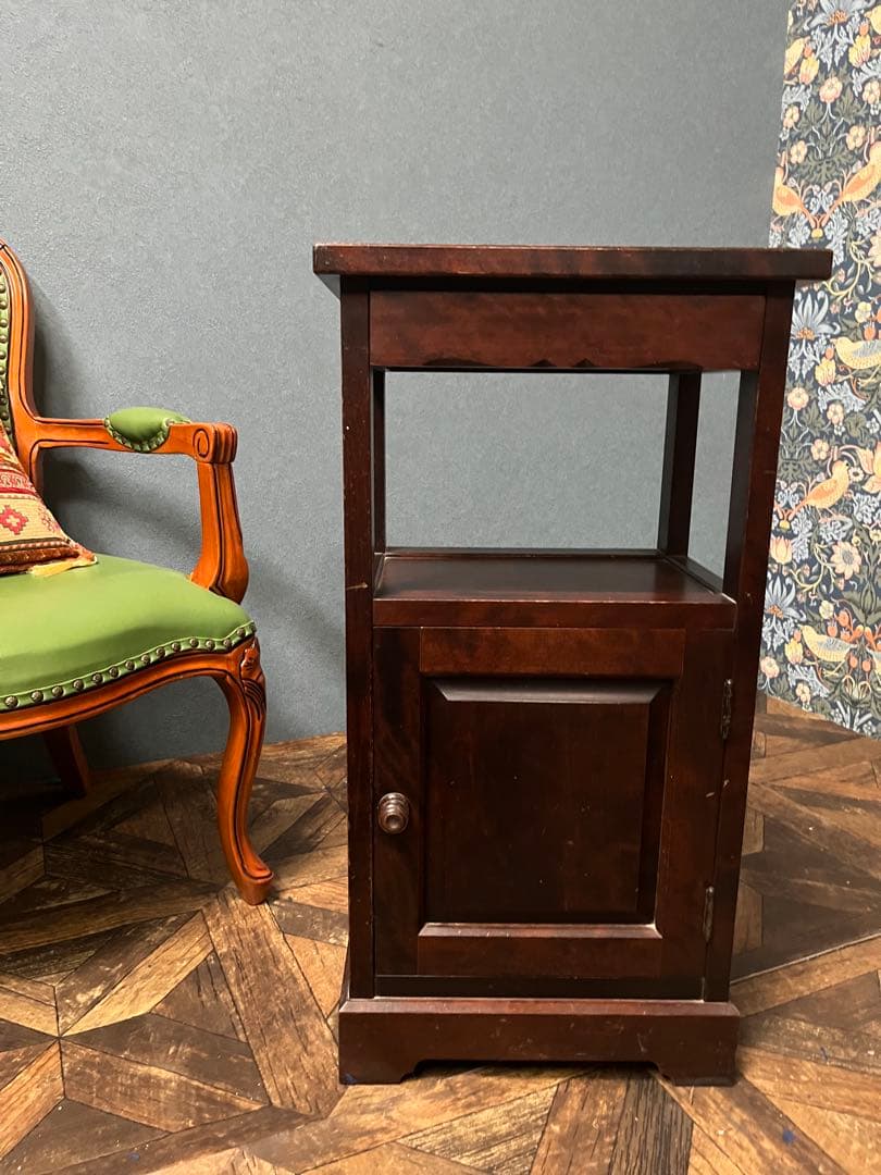 北海道民芸家具 カバ無垢材 電話台 棚 インテリア 昭和レトロ