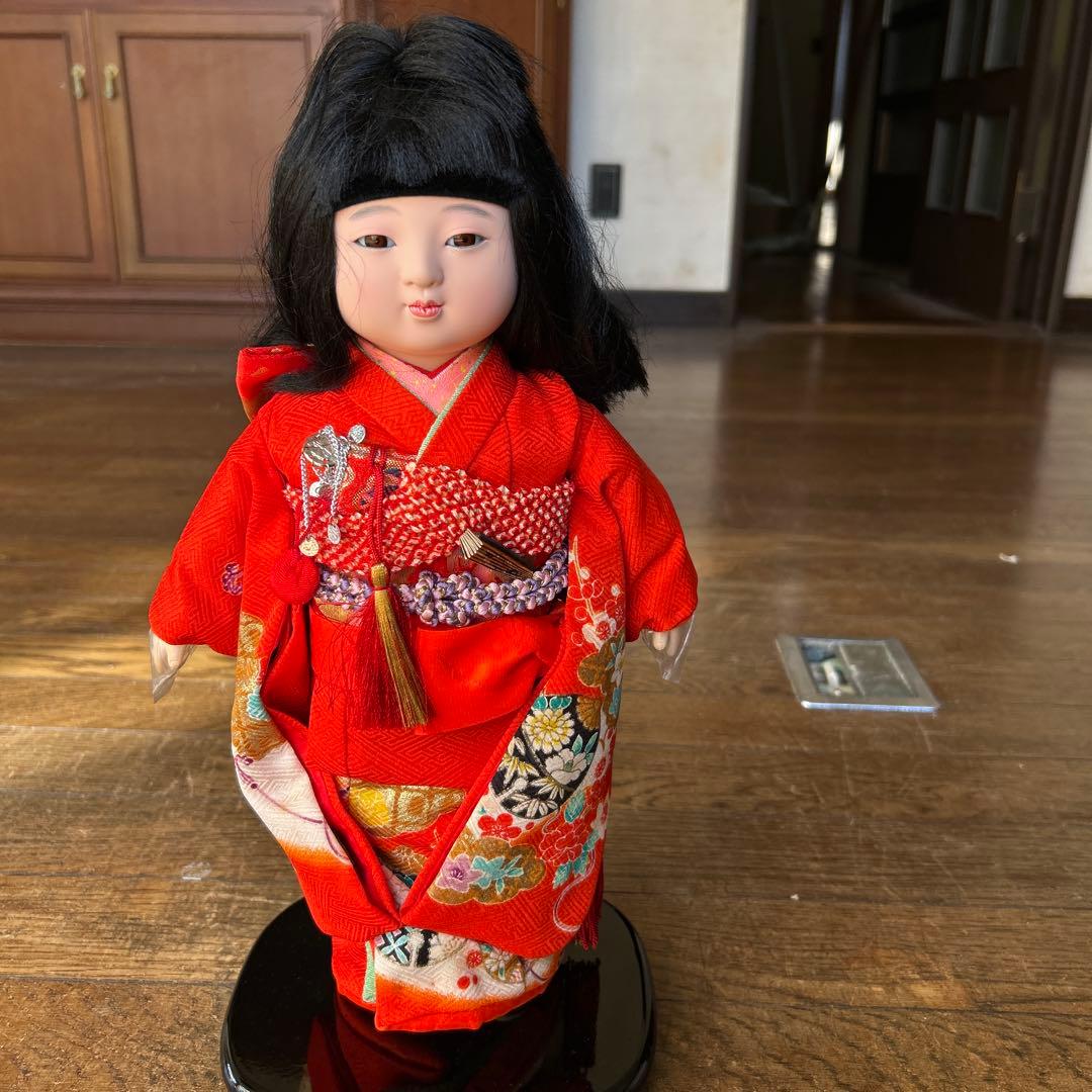 市松人形 赤オレンジ花柄 友禅衣装 - メルカリ