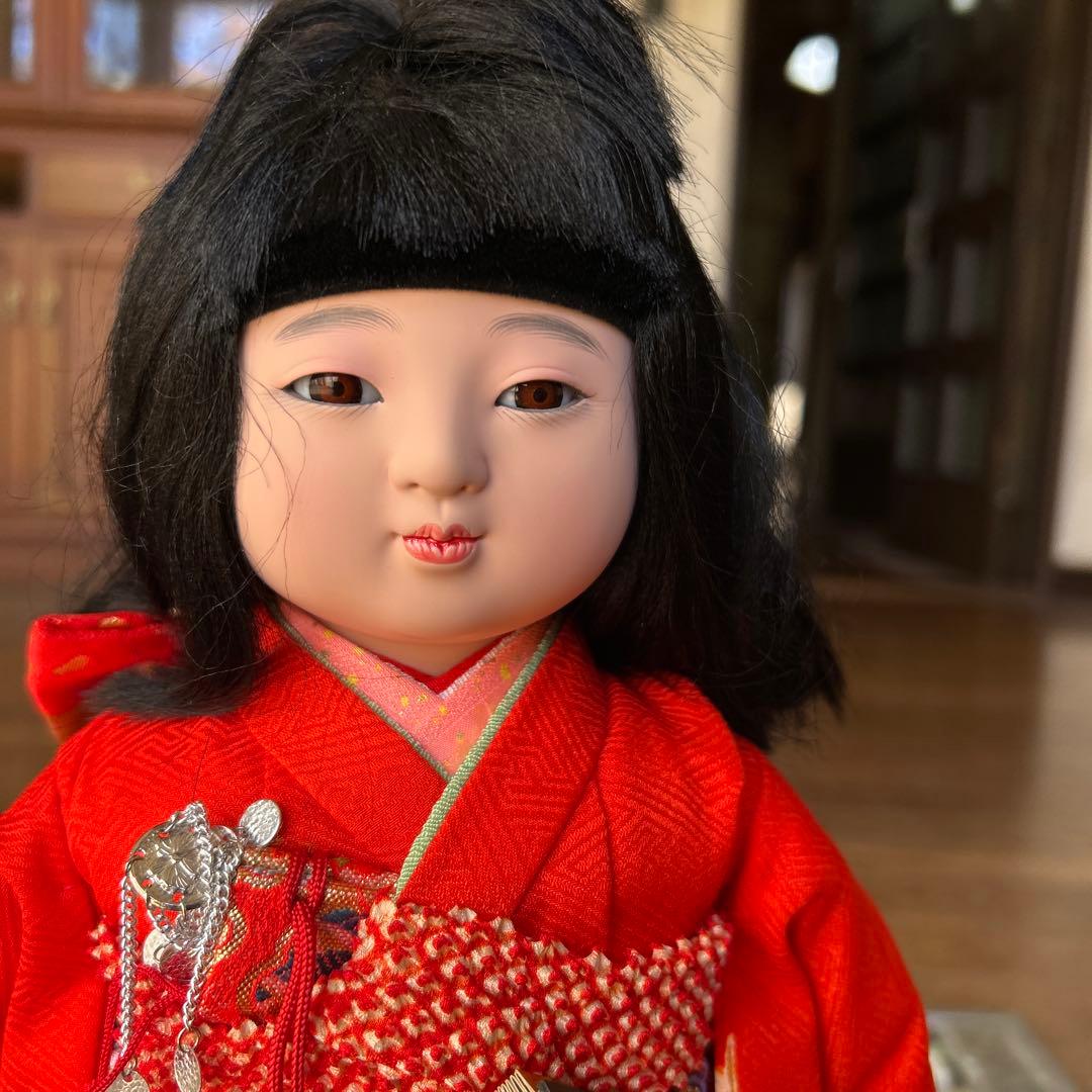 市松人形 赤オレンジ花柄 友禅衣装 - メルカリ