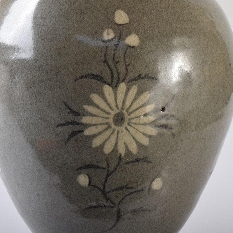 韓国美術　高麗窯　韓萬亀作　高麗青磁象嵌瓶　共箱　C　7557