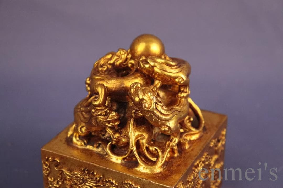 中国古美術 旧蔵鍍金銅印章 鏨刻印鑑 文房具 篆書印 純手作り