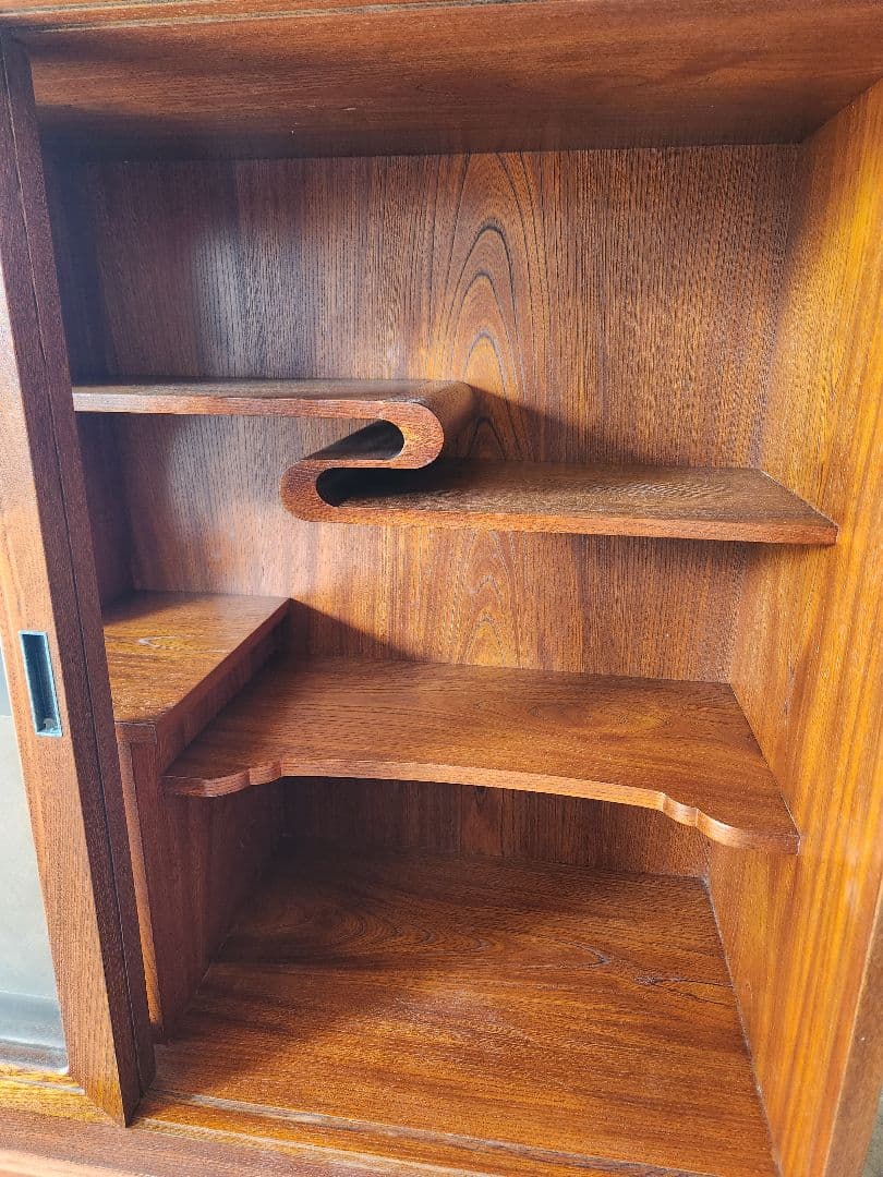 欅 あじろ茶棚 茶箪笥 和風収納棚 ガラス扉付き アンティーク風昭和レトロ