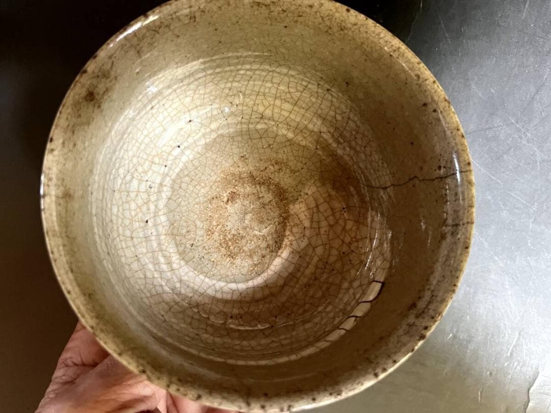 茶碗□古刷毛目 時代物碗 ぐい呑み 白釉 古いお茶道具 古美術