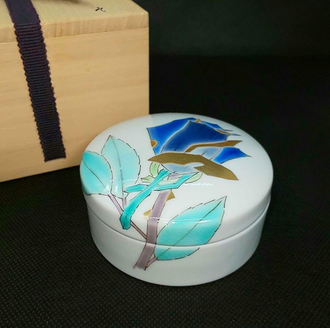 未使用】山岸大成 九谷焼 色絵薔薇 ボンボニエール 陶箱 小物入れ