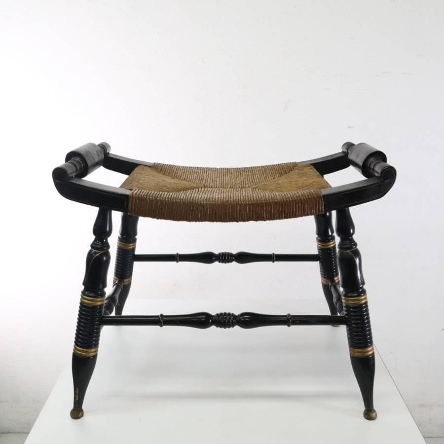 希少 ヴィンテージ ヒッチコックチェア スツール ラッシュシート 黒×ゴールド