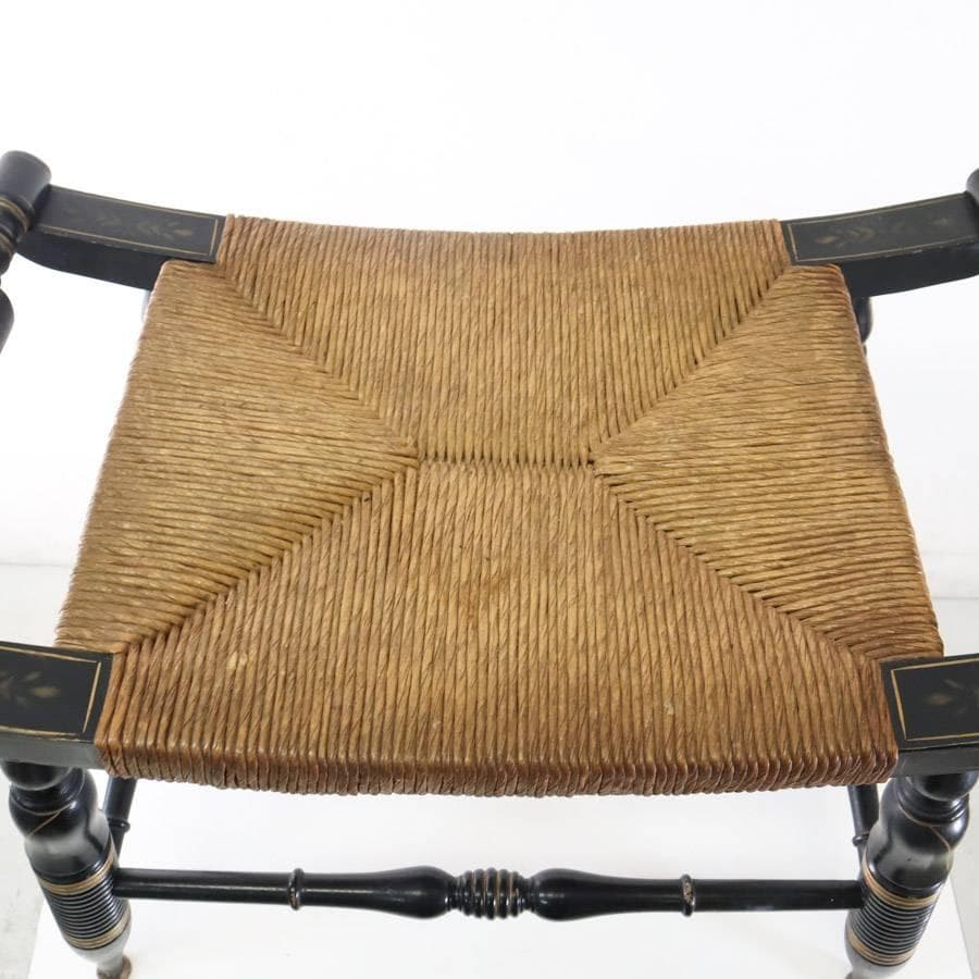 希少 ヴィンテージ ヒッチコックチェア スツール ラッシュシート 黒×ゴールド