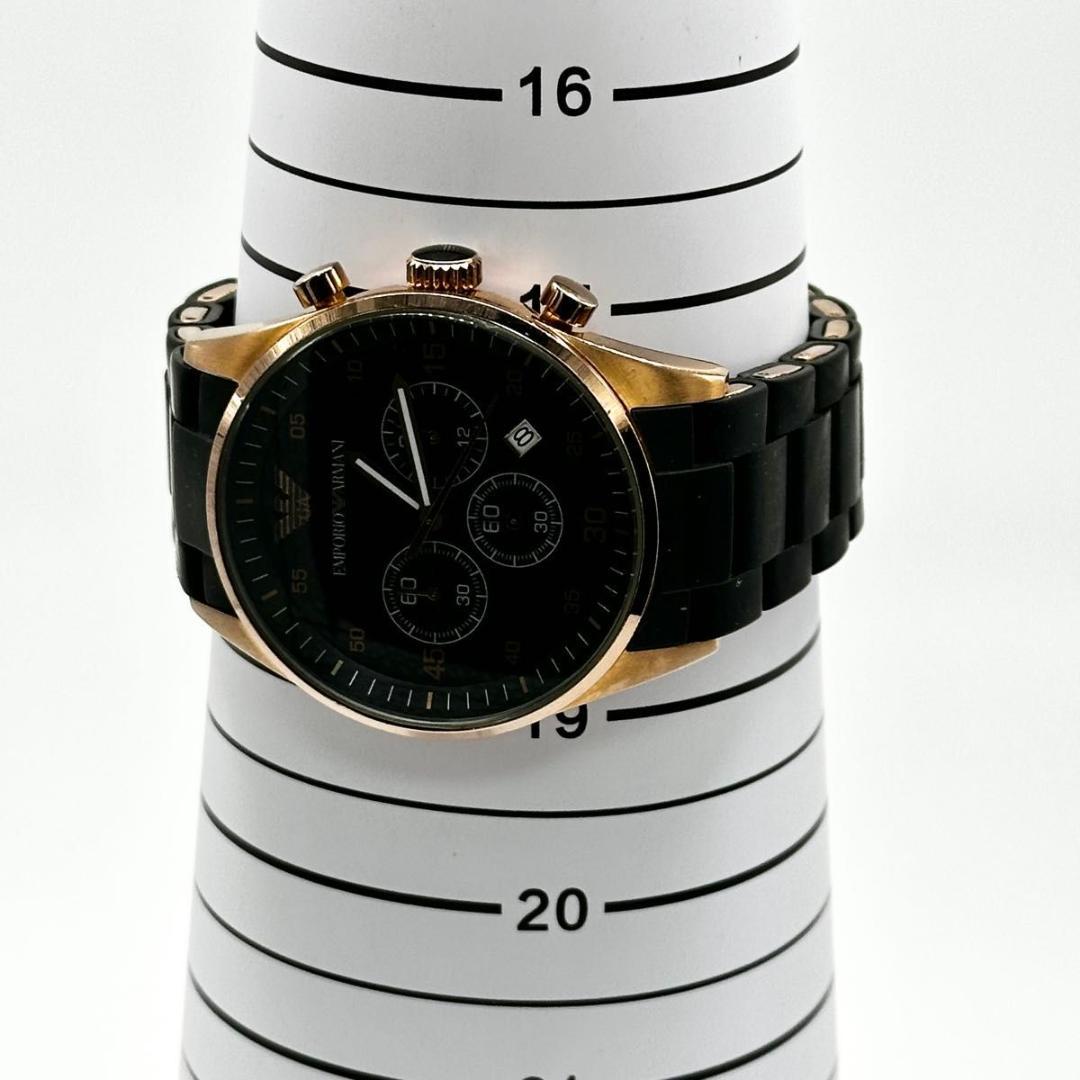 稼動品 新品電池 エンポリオアルマーニ　クロノグラフ メンズ 腕時計 黒 デイト