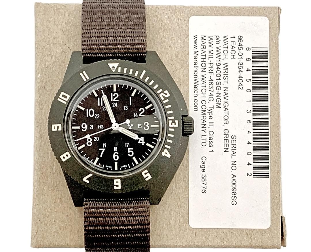 新品・実物]米軍時計MARATHONマラソン ナビゲーター セージグリーン
