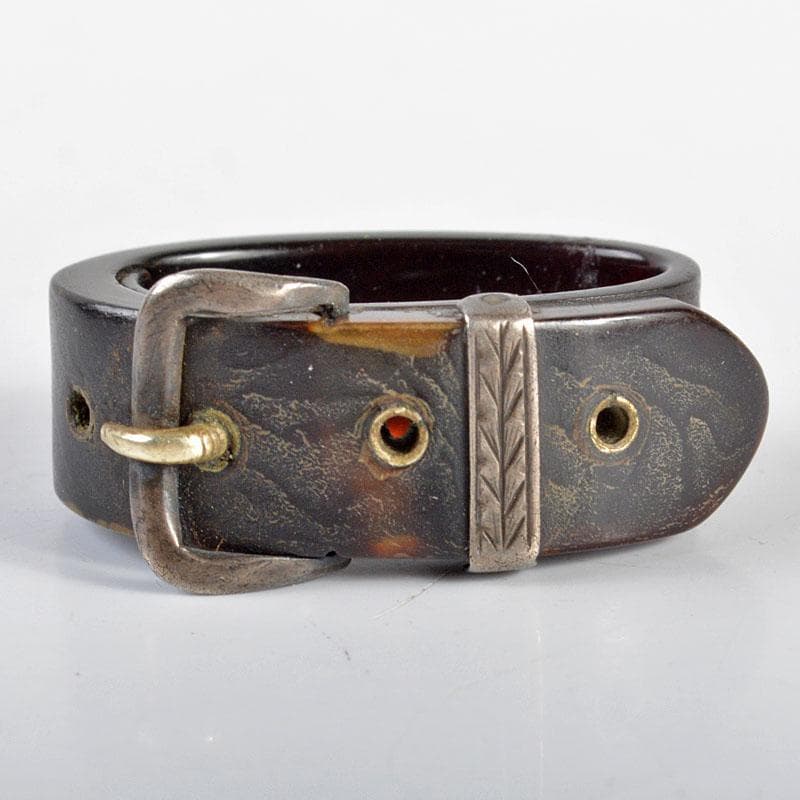 時代提げ物鼈甲製銀細工ベルト型根付時代箱付MR4328