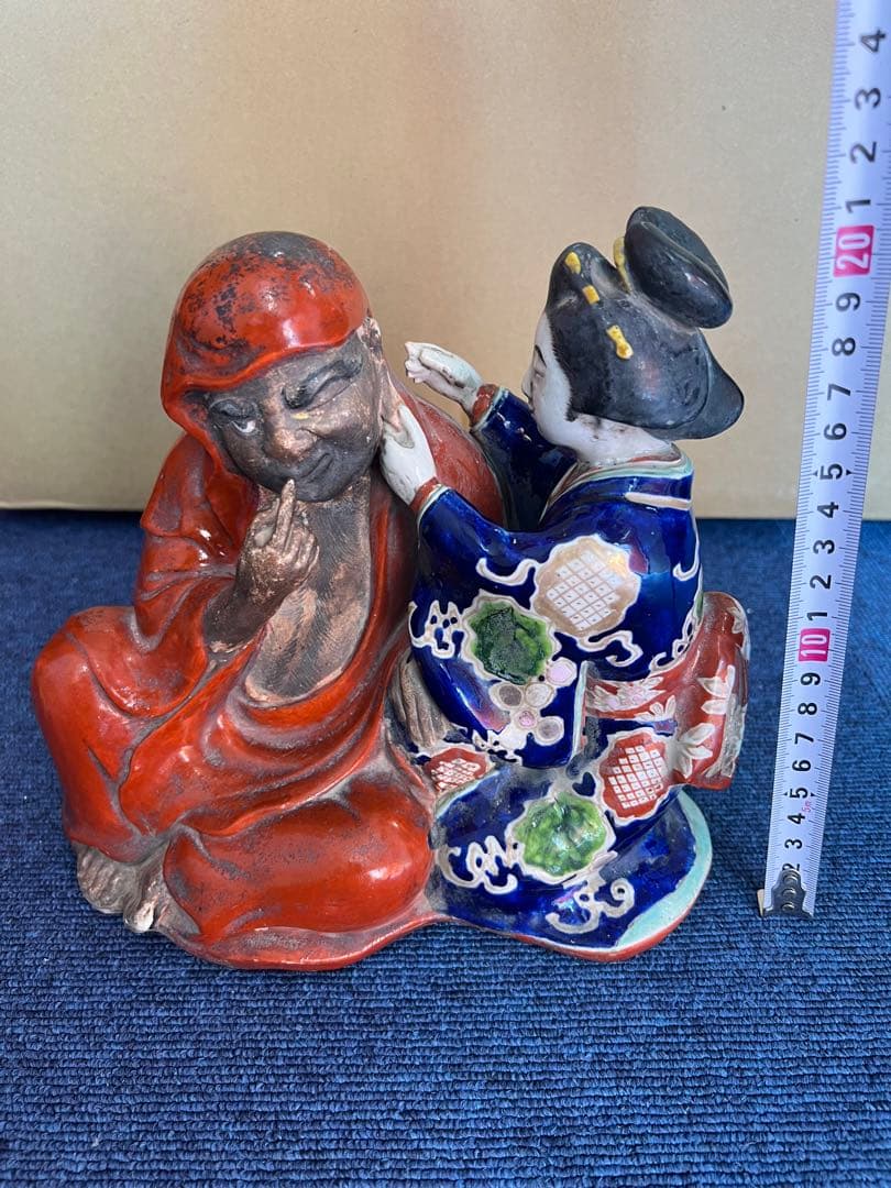 948 九谷焼　古九谷　和装美人　達磨の耳かき像　江戸期　置物　飾り物　時代物