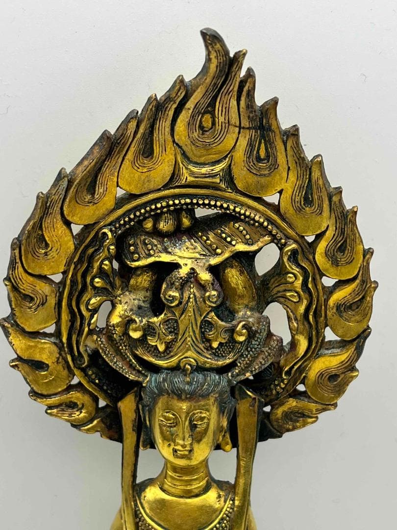 北魏時代 金銅観音菩薩立像 神鳥宝珠真珠紋 金銅仏铜鎏金 唐