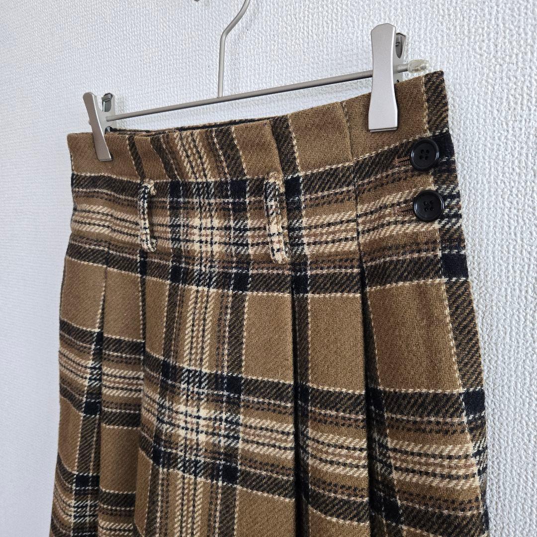 【マーガレットハウエル】キャメルタータンスカート ウールチェックスカート