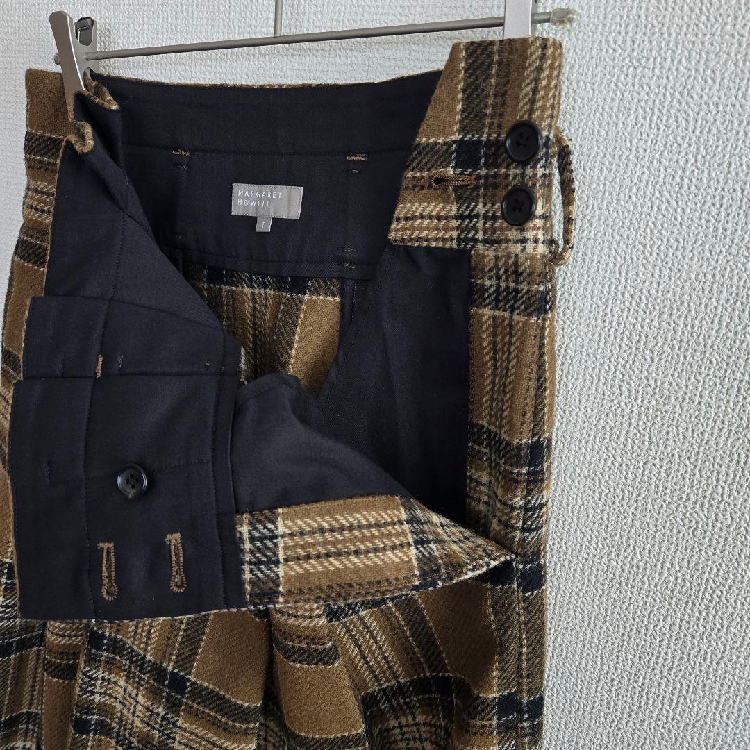 【マーガレットハウエル】キャメルタータンスカート ウールチェックスカート