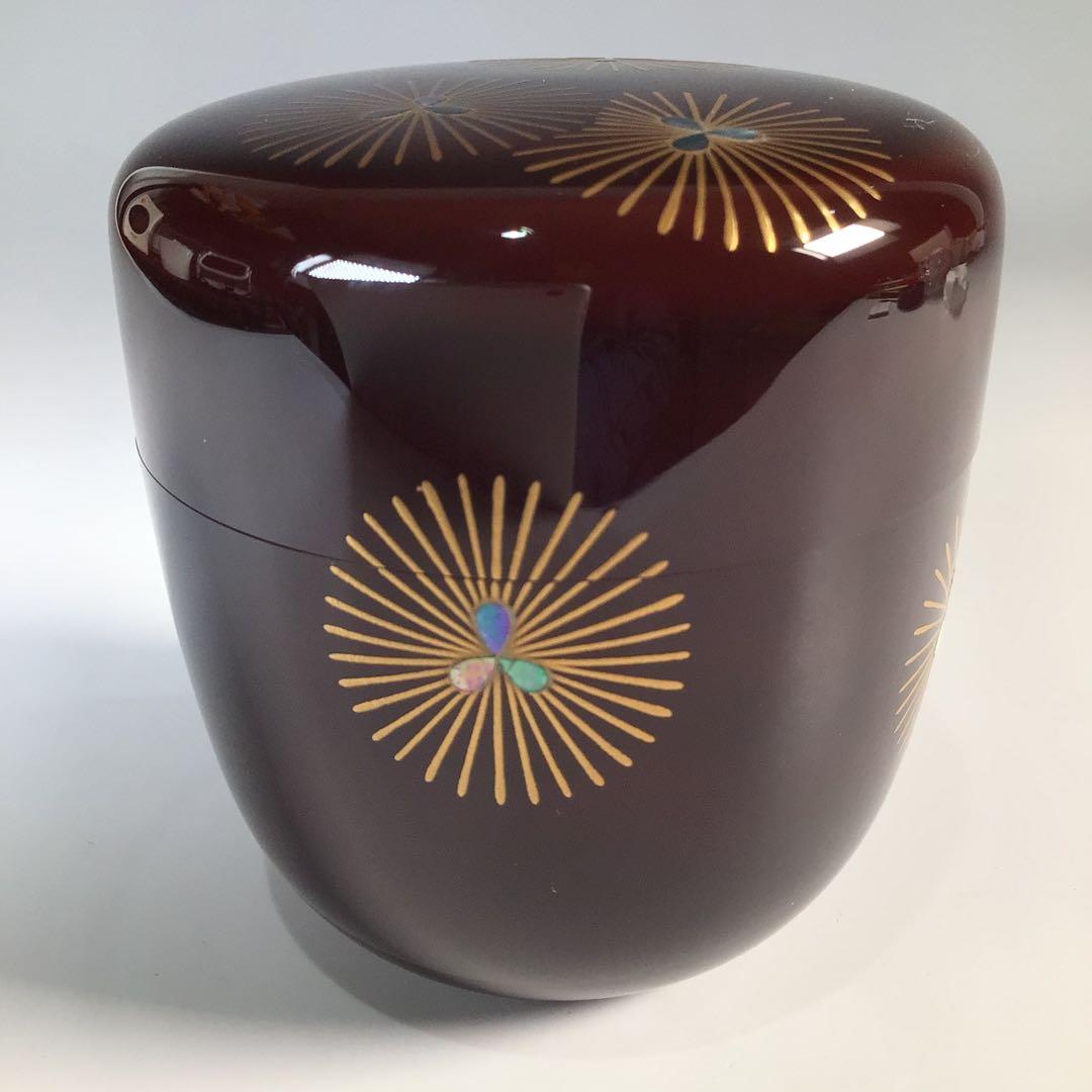 Ｍ７５４　中棗　『加賀蒔絵師　田中宗凌作』『溜塗』『唐松蒔絵』　共箱　茶道具