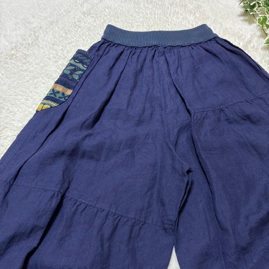 M.&KYOKO リネン　バルーン　サルエルパンツ　ニット柄ポケット　ゴム