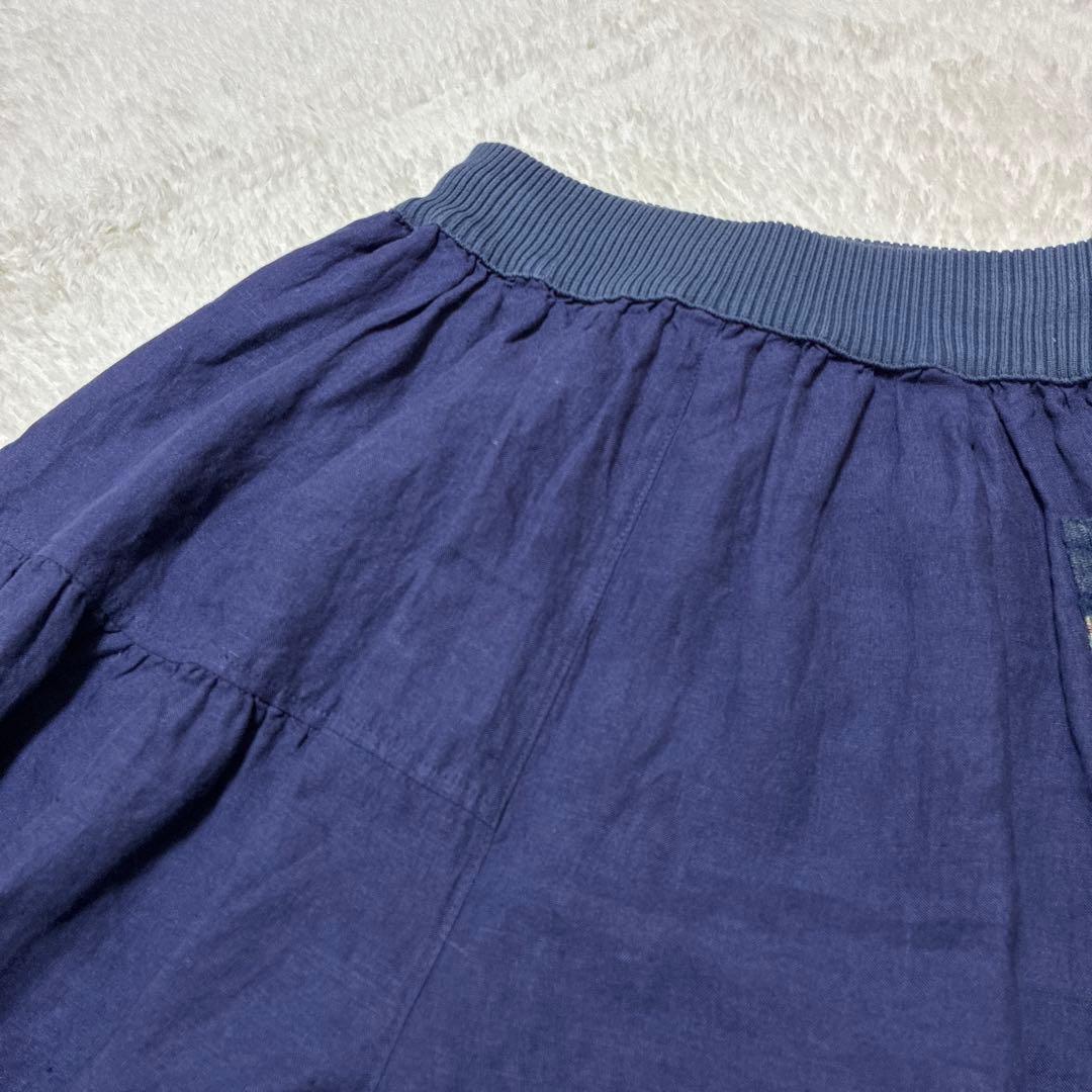 M.&KYOKO リネン　バルーン　サルエルパンツ　ニット柄ポケット　ゴム