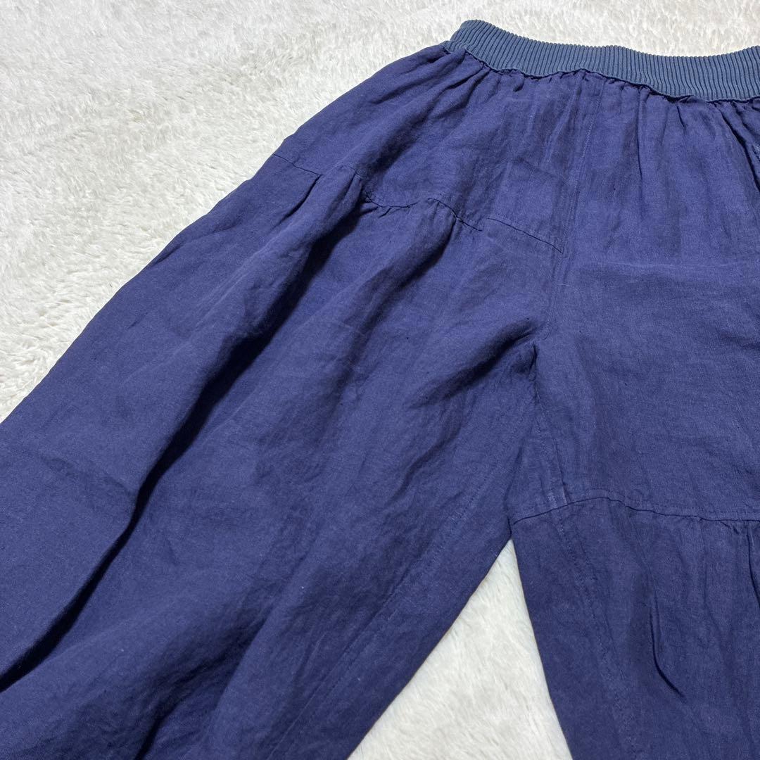 M.&KYOKO リネン　バルーン　サルエルパンツ　ニット柄ポケット　ゴム