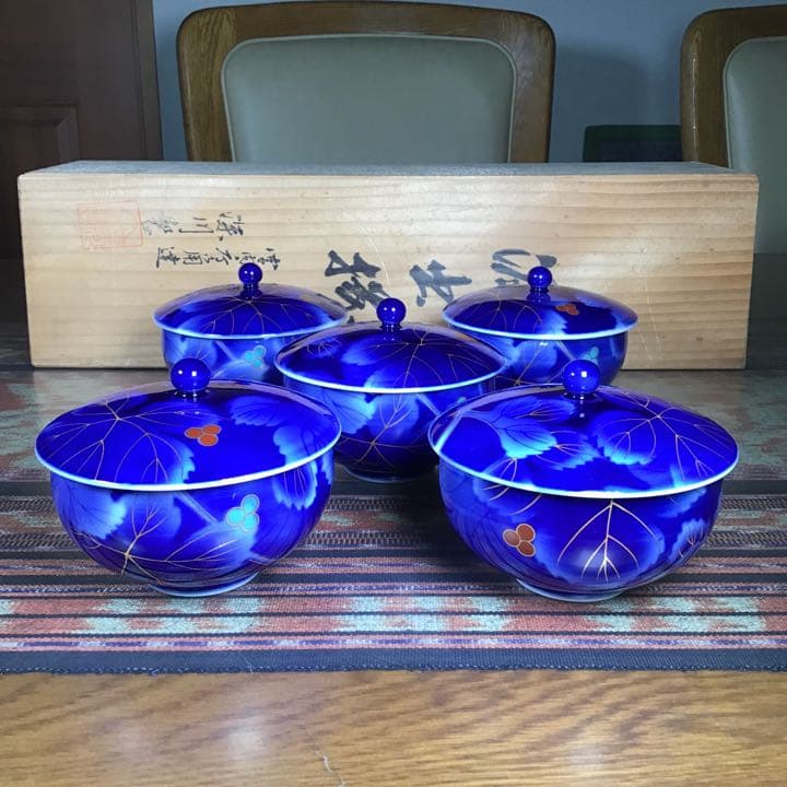ハロうー特価』 深川製磁 『瑠璃葡萄』 蓋付 お茶茶碗 5客 - メルカリ