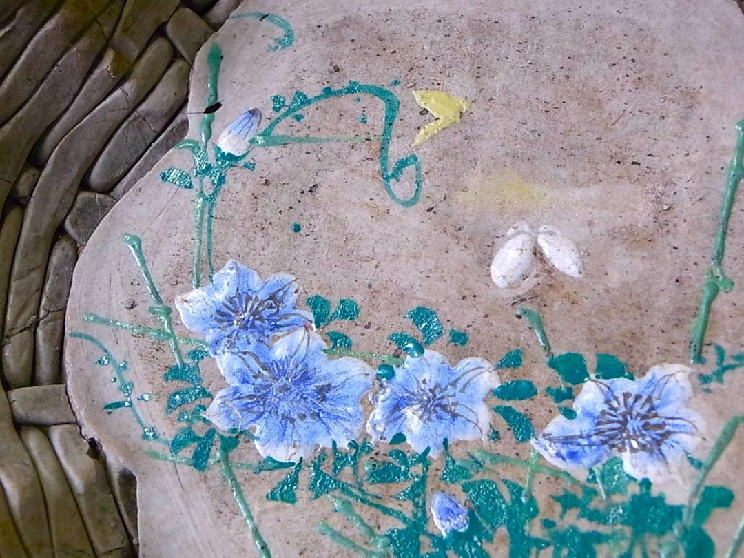 E918 】 素晴らしき超名品 明治期萬古焼上手作品 陽刻朝顔文飾り皿