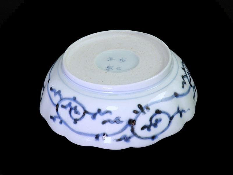 古伊万里　染付　蛸唐草に松竹梅の図　膾皿　２客　江戸期　E913AS-CSy