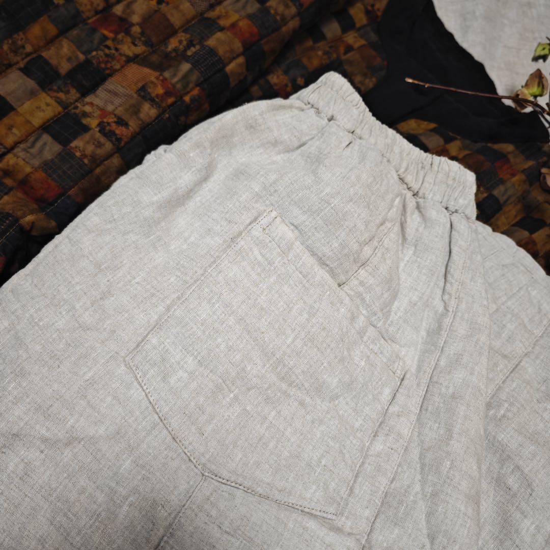 素朴 シンプル 中綿リネンガウチョパンツ ゆったり ワイドパンツ 綿麻