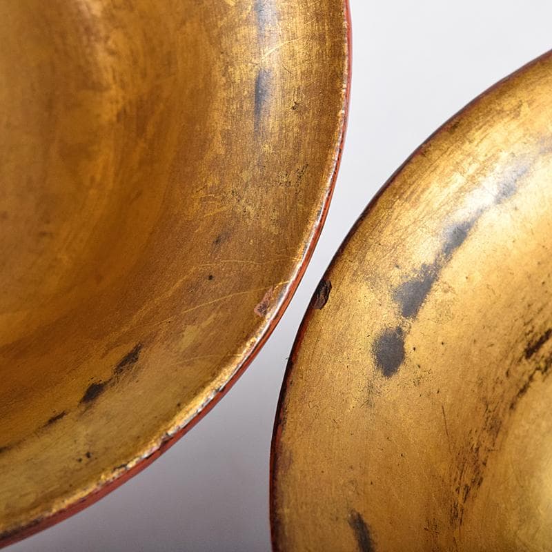 根来塗　朱塗　金彩　紅葉刻　漢詩刻　杯　一對　時代箱付　F　R8032