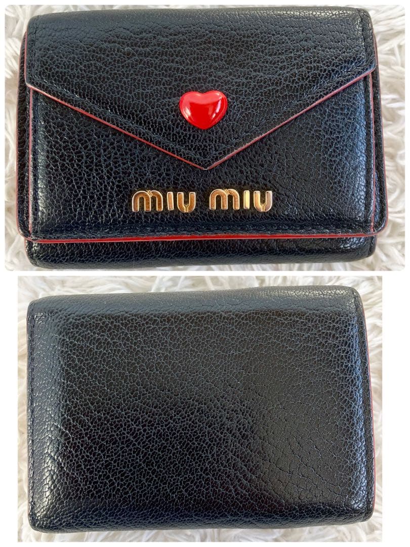 専用✨ ミュウミュウ マドラス　ラブレター ハート　3つ折り財布　ブラック