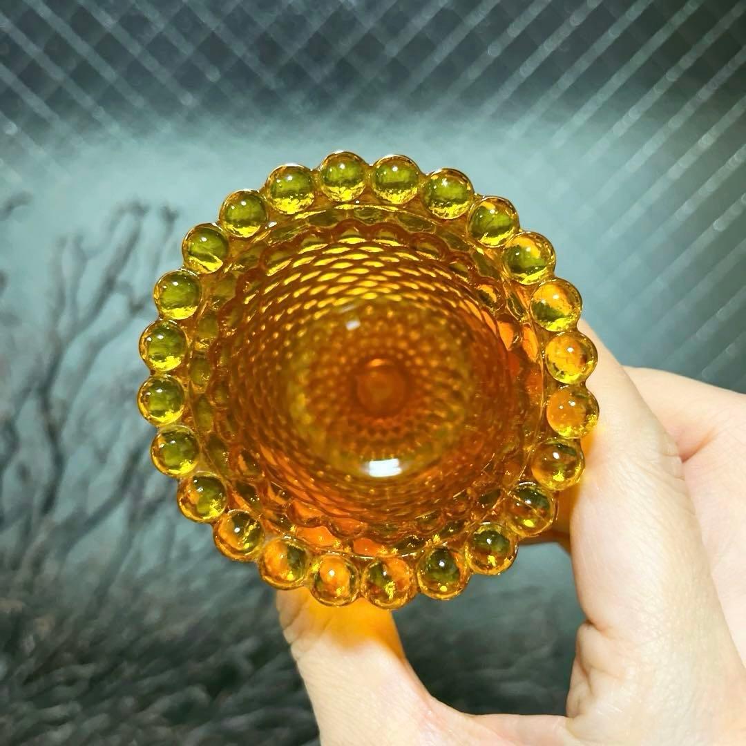 骨董 時代ガラス 希少 橙色 黄色暈し 霰プレス あられ 氷コップ ウラン