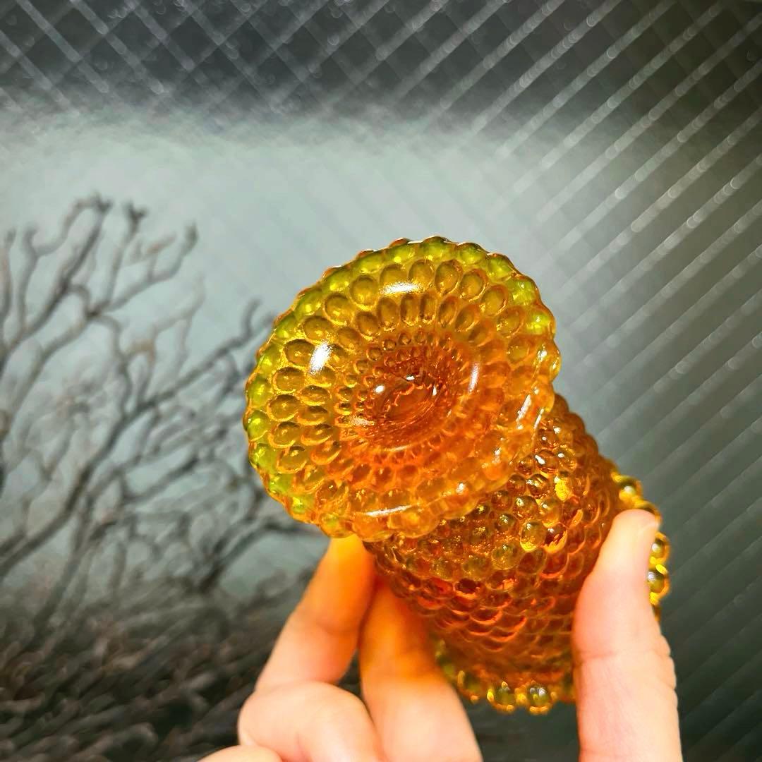 骨董 時代ガラス 希少 橙色 黄色暈し 霰プレス あられ 氷コップ ウラン