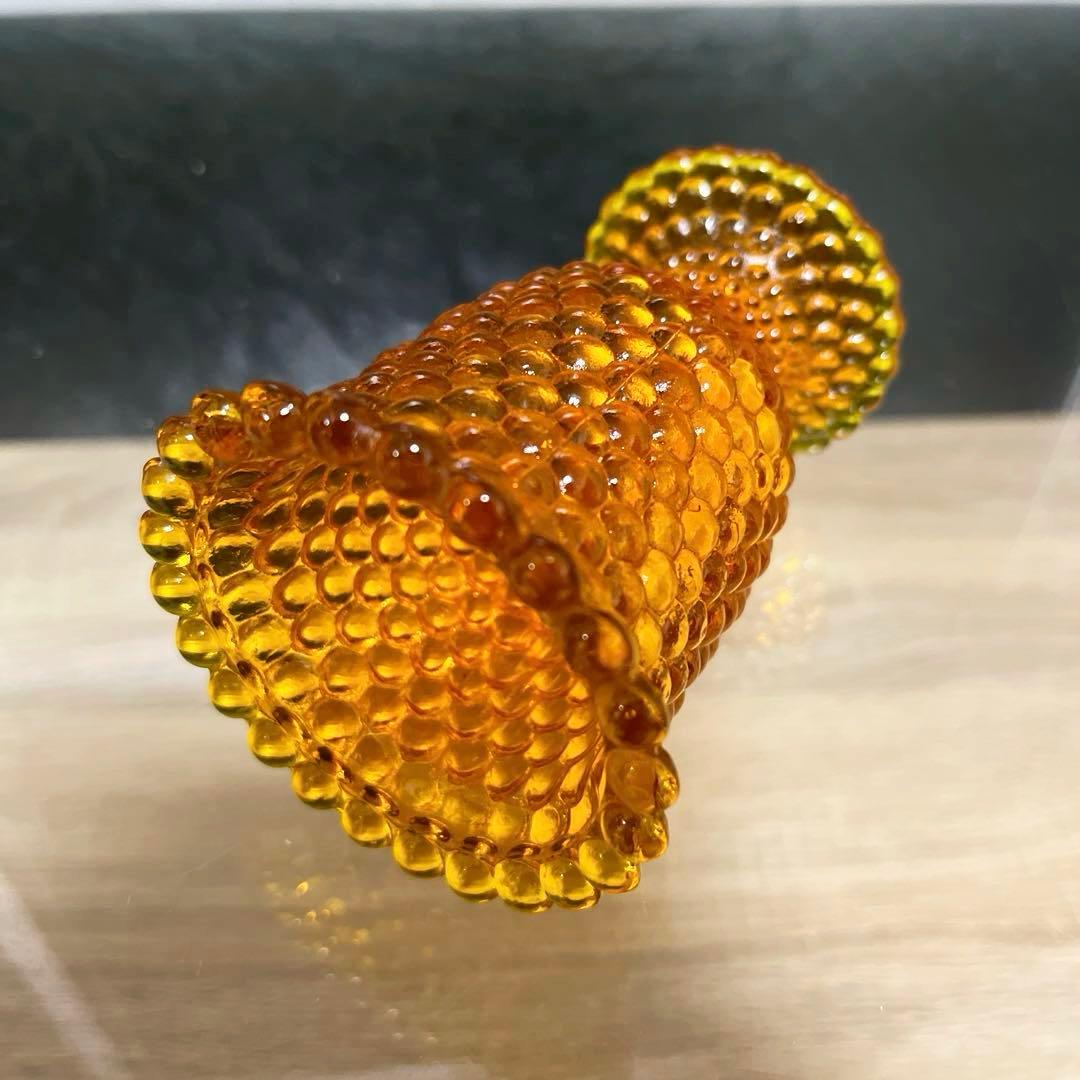 骨董 時代ガラス 希少 橙色 黄色暈し 霰プレス あられ 氷コップ ウラン