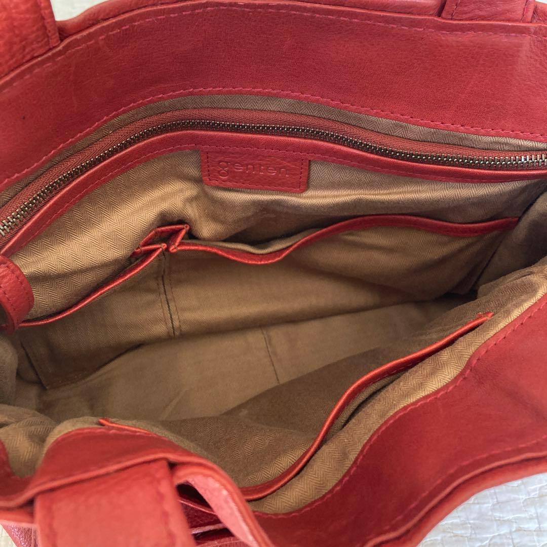 genten 赤 レザー トートバッグ genten 赤レザー カットアウト トート