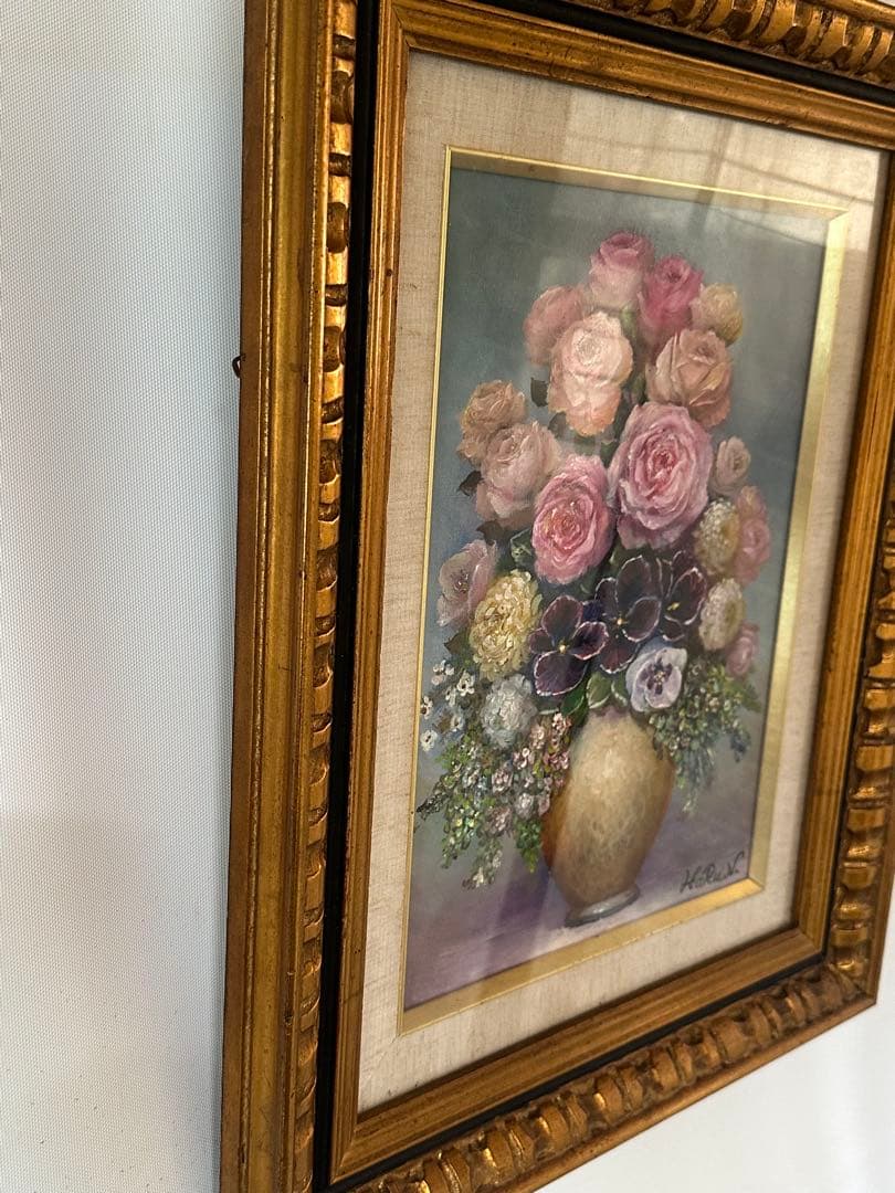 薔薇 作家作品 油彩 静物画 肉筆 絵画 美術品 インテリア 豪華額縁