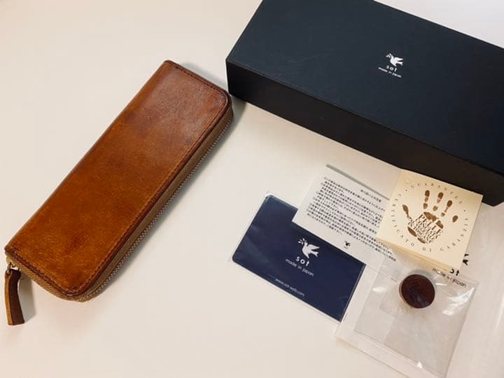 sot プエブロレザー ラウンドファスナー ペンケース キャメル