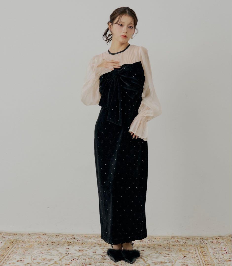 SALON by Chico】配色シアーリボンベロアワンピース/オケージョン